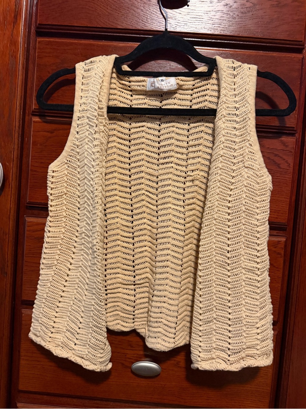 Open-Front Crochet Sleeveless Vest - Cream